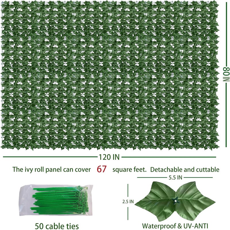 ODTORY Artificial Ivy Privacy Fence Wall Screen,80X120 in UV-Anti Faux Greenery Backdrop Ivy Vine Leaf Hedges Fence Panels for Patio, Balcony, Garden, Backyard Indoor Outdoor Green Wall Decor - Image 2